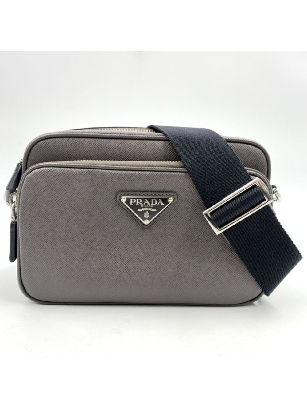 Prada Saffiano Leather Gray Shoulder Bag Silver